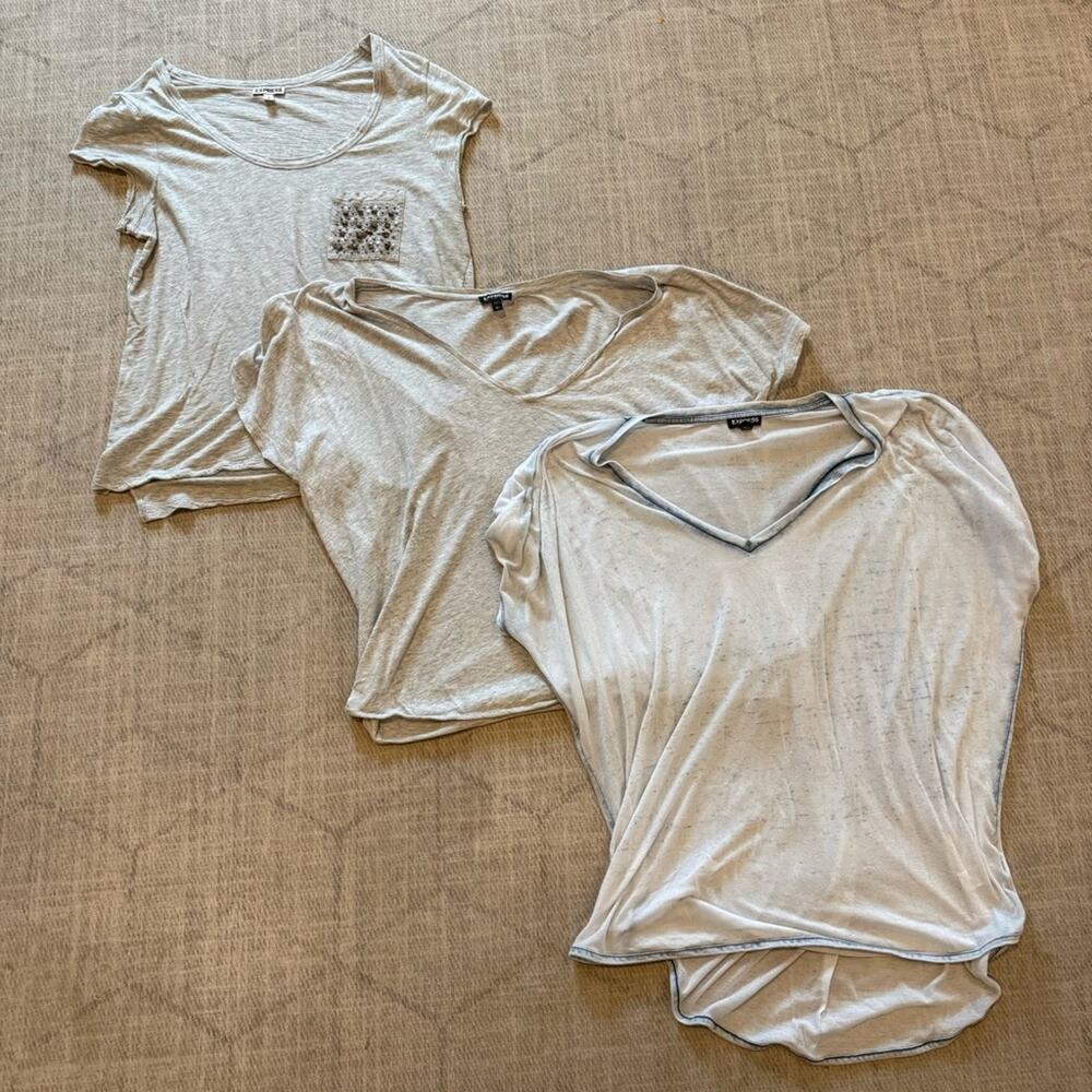 Express Women’s Gray Blue Short Sleeve T-Shirt Tops Large 3 Piece Lot